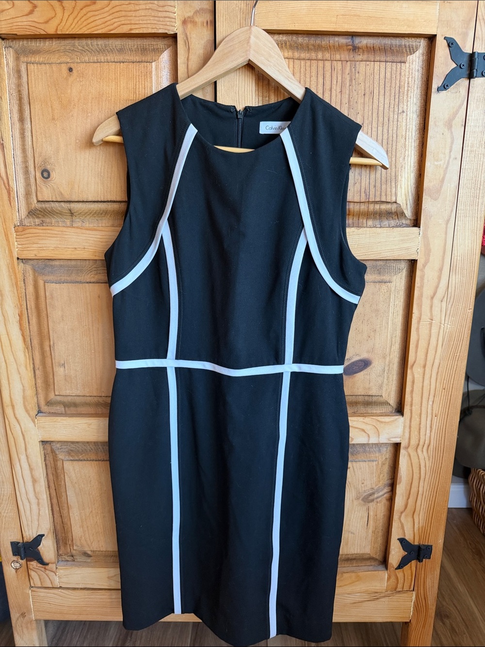 Calvin Klein Black Midi Sheath Dress with White Trim